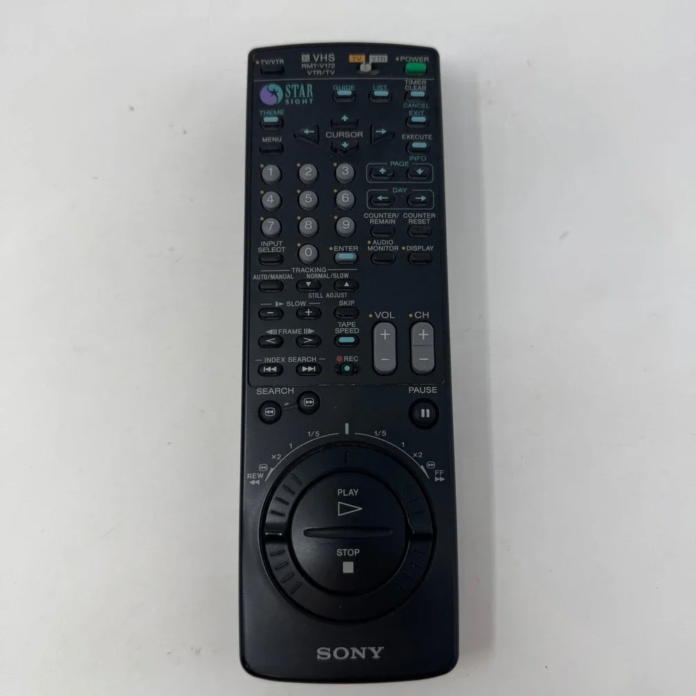 Sony RMT-V172 Remote Control StarSight VHS VTR‎ TV Jog Dial Black Vintage Tested